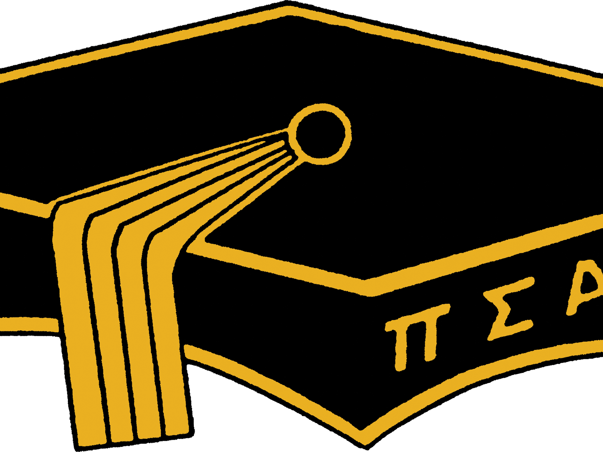 The Society's logo, a mortar board, is pictured in gold and black. 