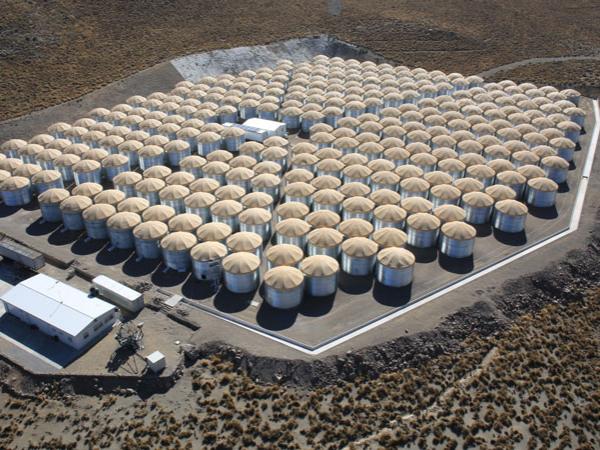 Aerial view of the High-Altitude Water Cherenkov (HAWC) Observatory in Mexico