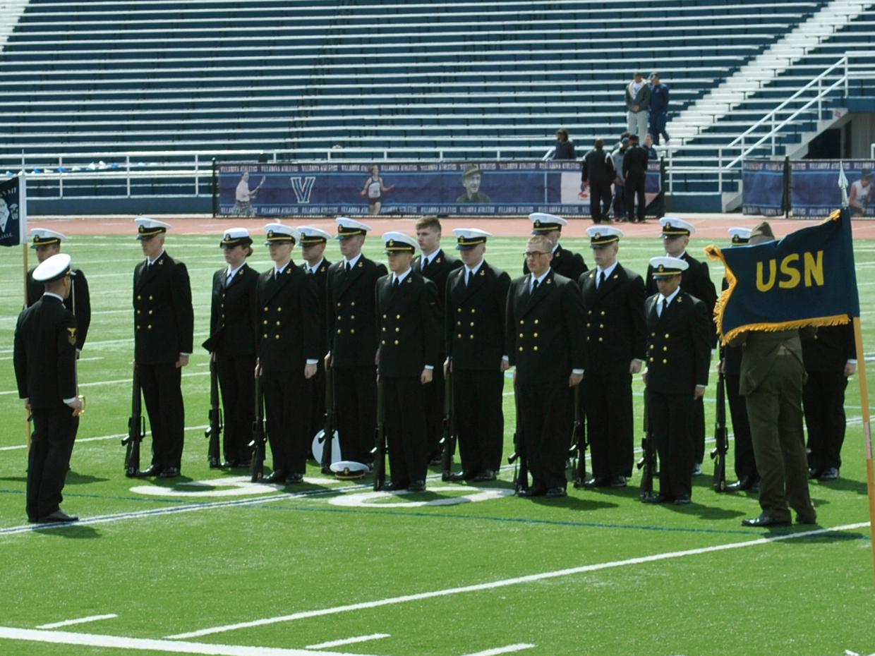 The Penn State Naval ROTC platoon drill team won first place at the spring Military Excellence Competition (MEC) at Villanova University.
