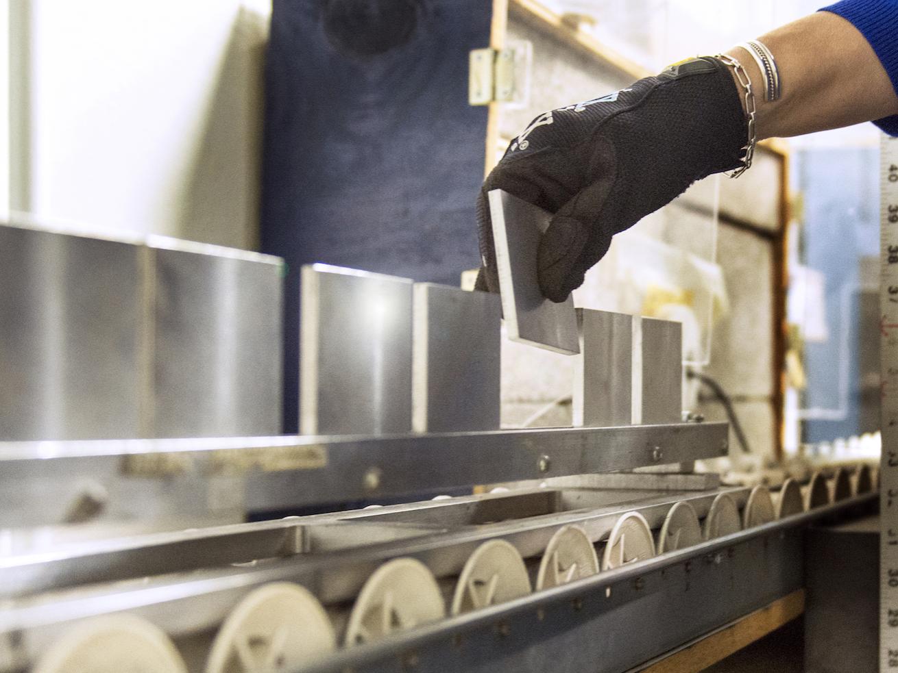 samples of shield material being prepared for testing