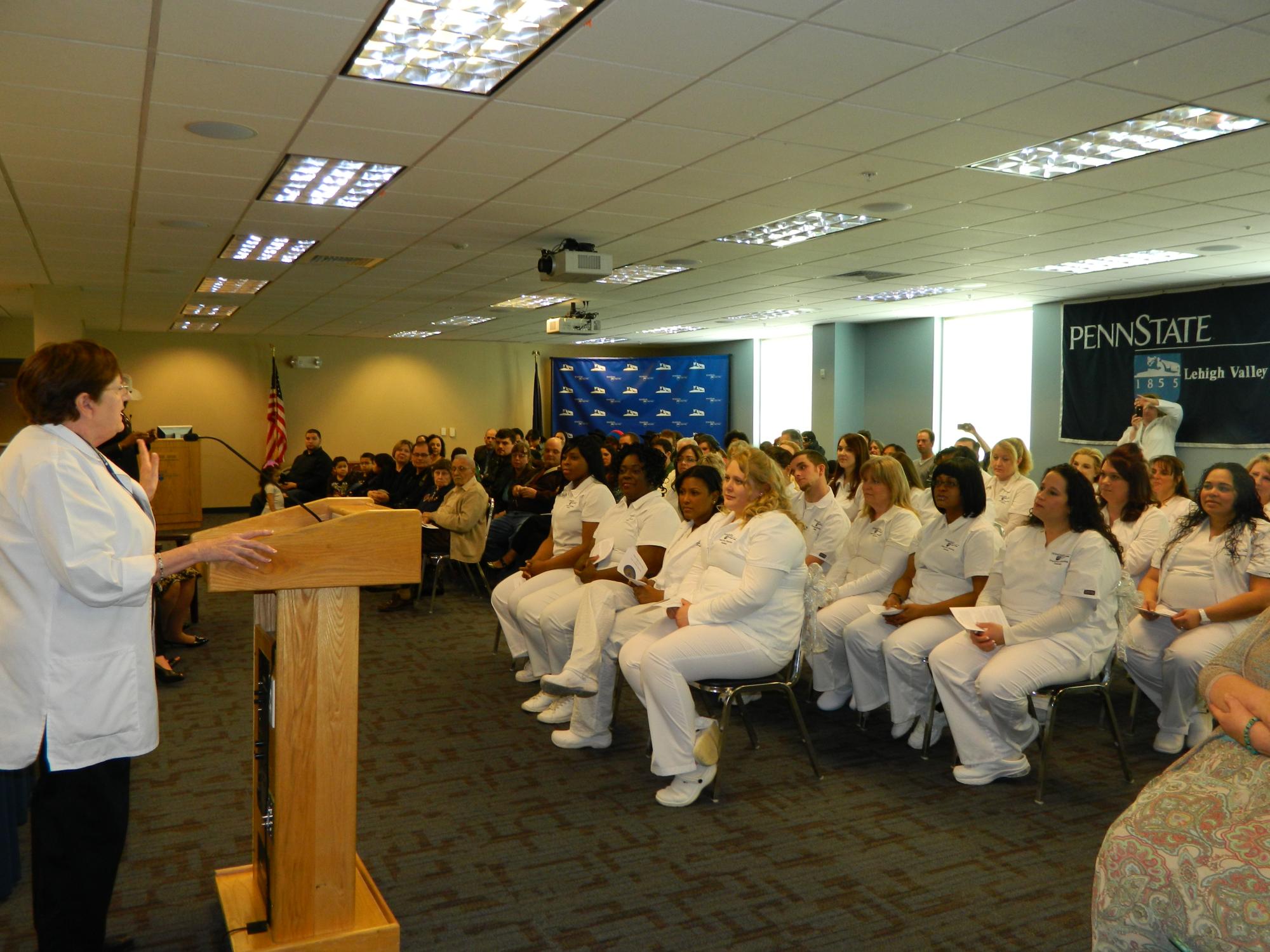Keynote speaker Judith Chermansky addresses the 2013 Lehigh Valley Practical Nursing graduates.
