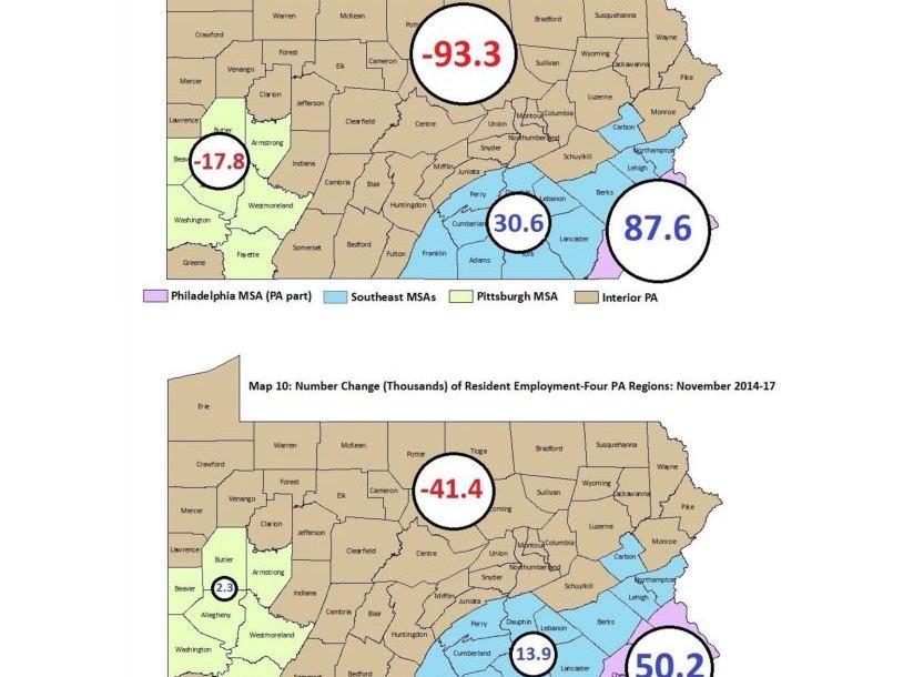 PA regional employment gains and losses