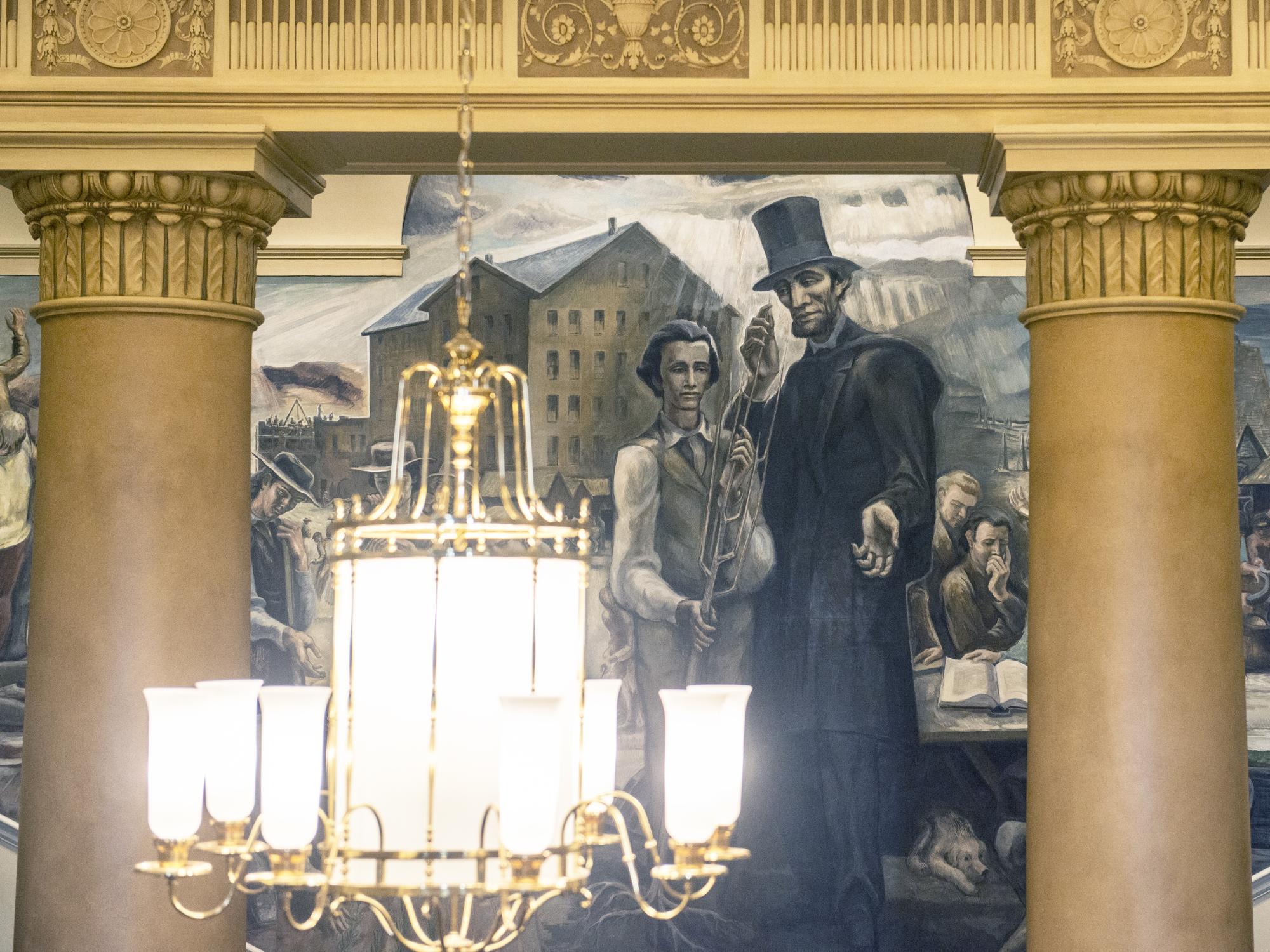 Old Main Frescoes and Chandelier