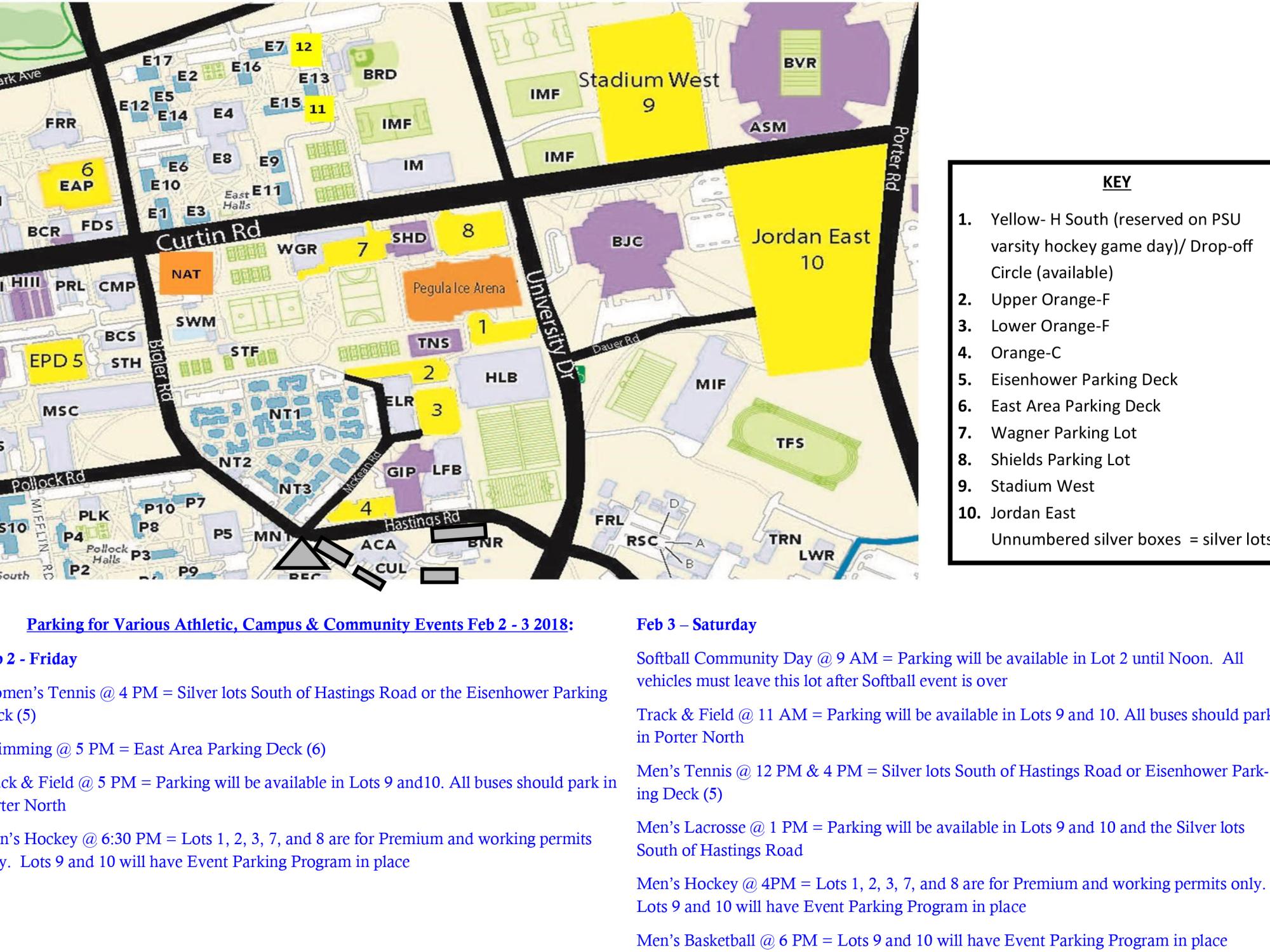 Parking map for weekend of Feb. 2-3, 2018