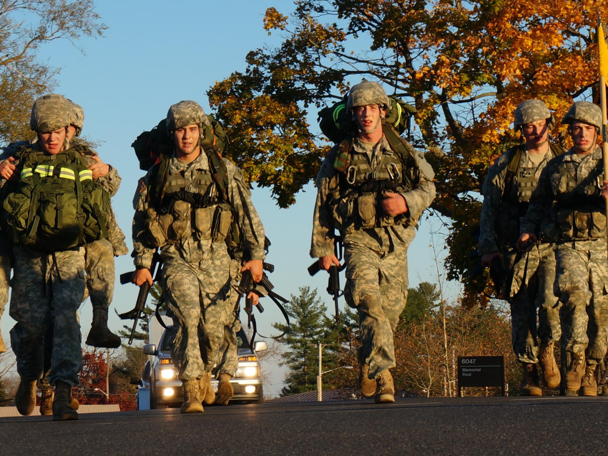 Penn State ROTC students competing in the 10K Road March