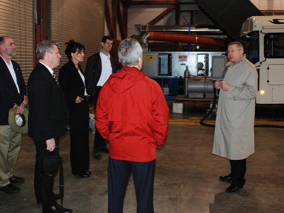 Martin Pietrucha takes Volvo representatives on a tour of the Bus Research and Testing Center in 2013