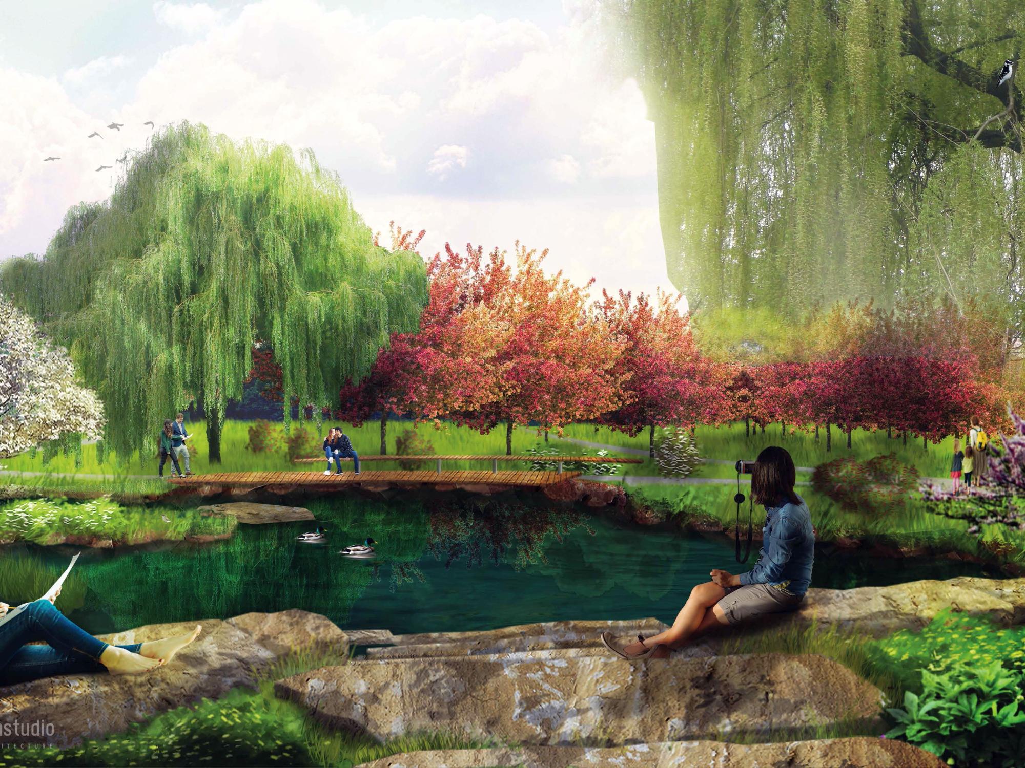 Arboretum Pollinator and Bird Garden rendering - pond