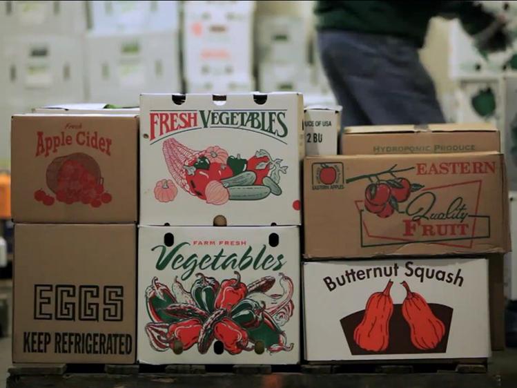 Produce on pallets in boxes