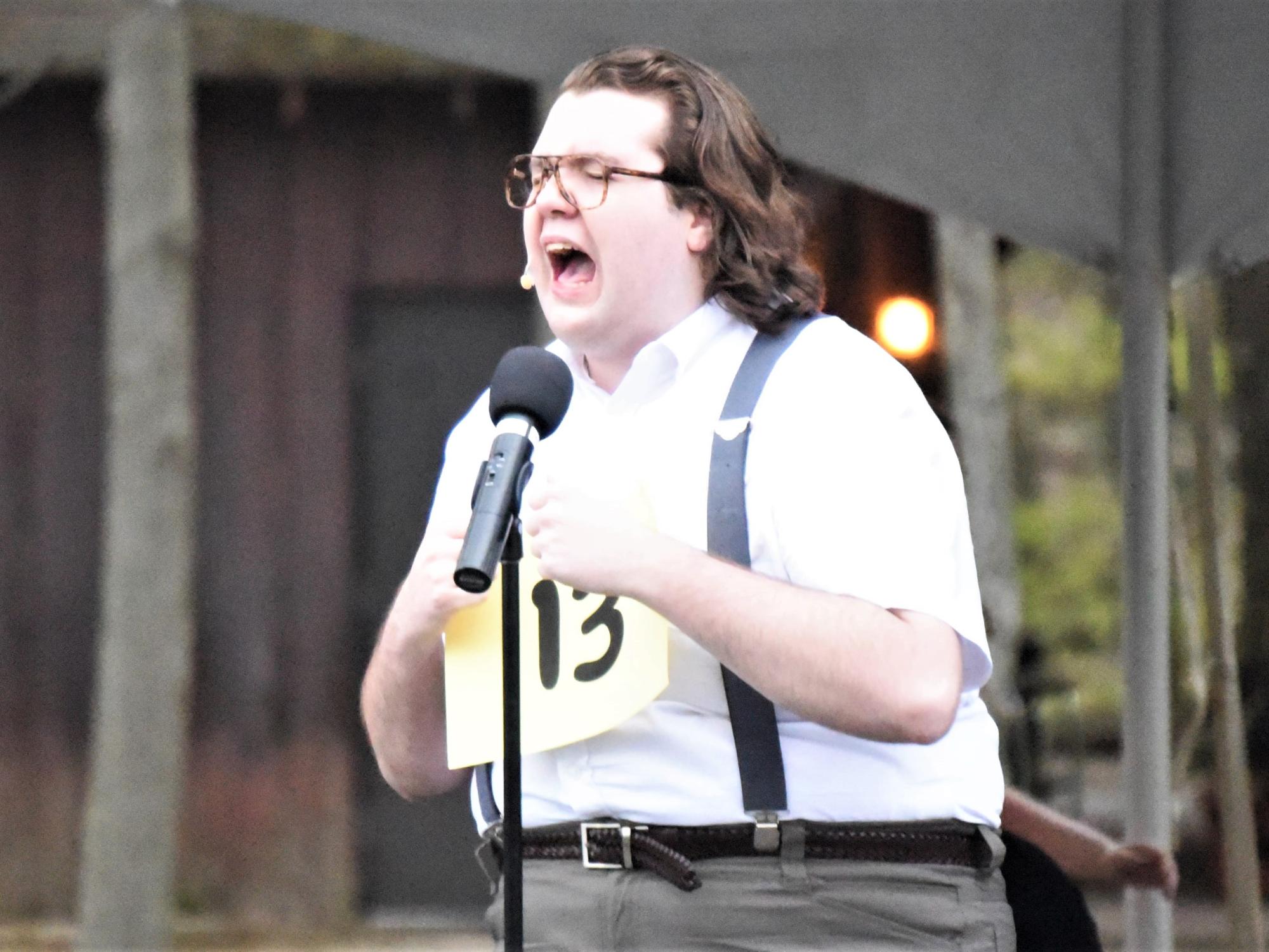 A Penn State Behrend student rehearses his role in "The 25th Annual Putnam County Spelling Bee"