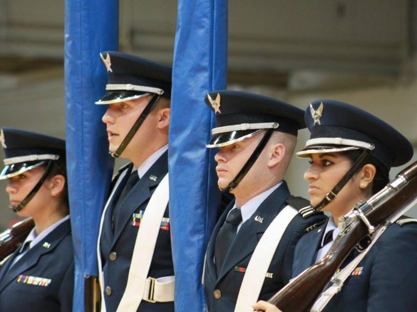 Penn State Air Force ROTC Honor Guard cadets compete in the Rensselaer Polytechnic Institute (RPI) competition.