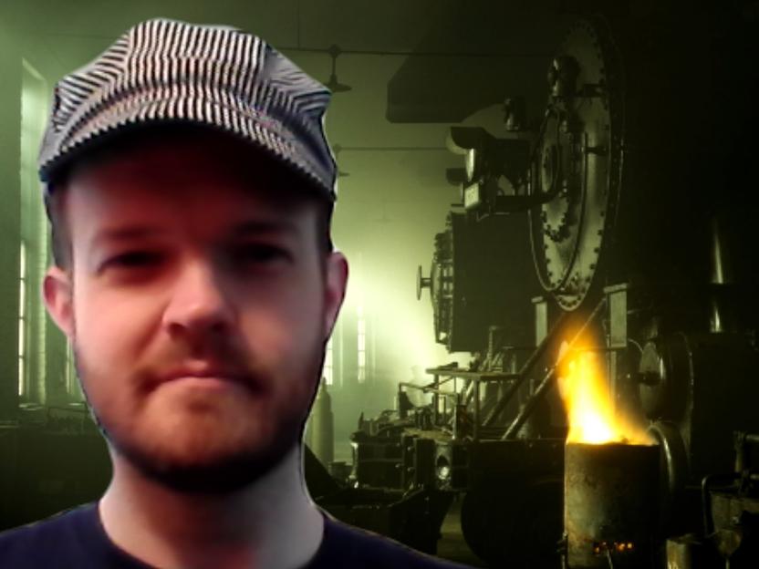 Jared Frederick in railroad gear