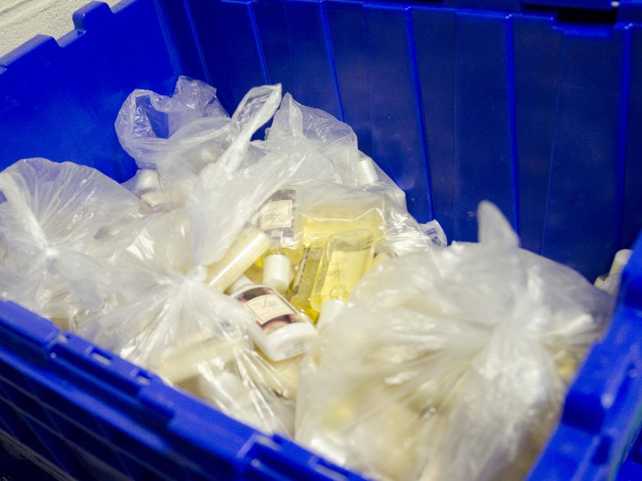 Bags of soap and shampoo
