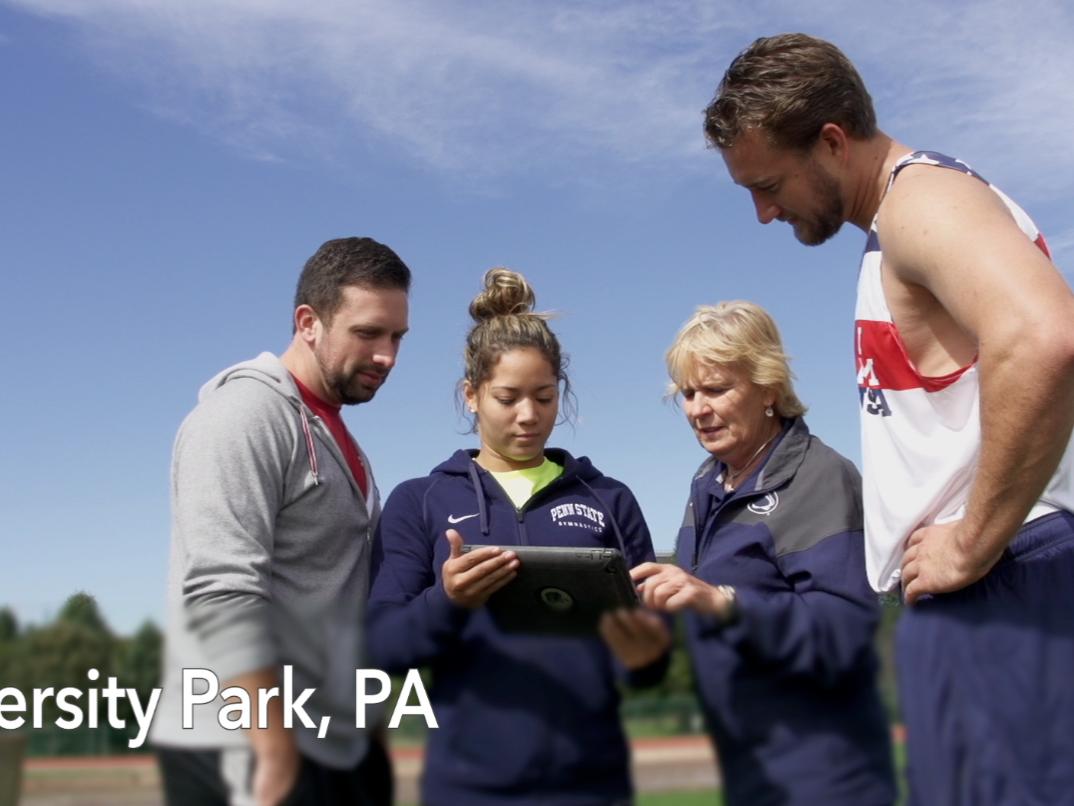Members of the Penn State Ability Track and Field team, including Max Rohn and Coach Teri Jordan.