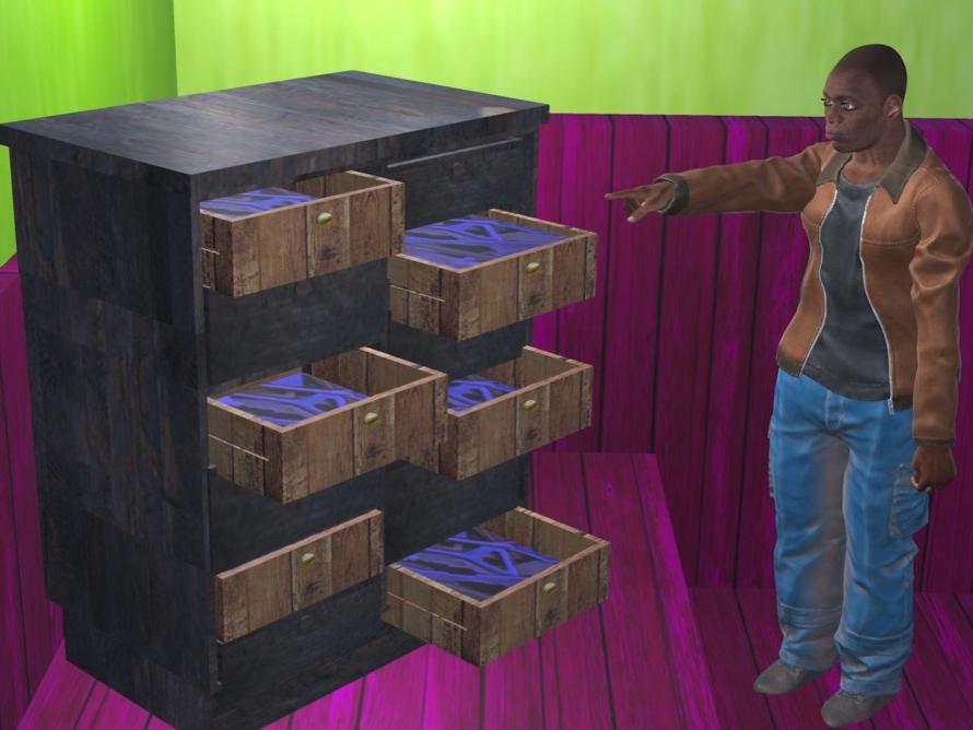 Interactive humanoid in game is used to solve problems.