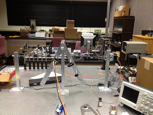 device on a cluttered lab bench