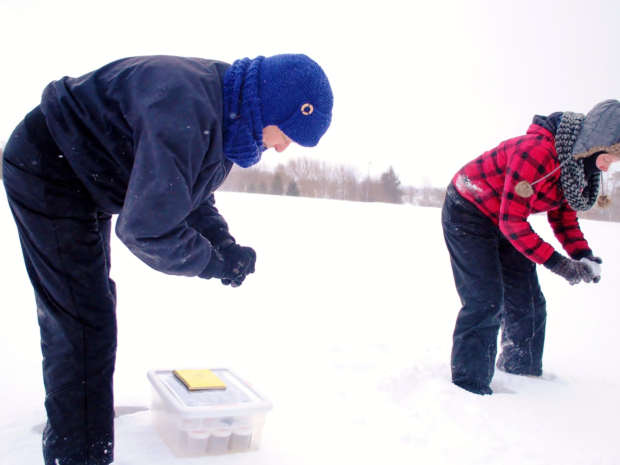 sampling snow at Behrend for road salt study