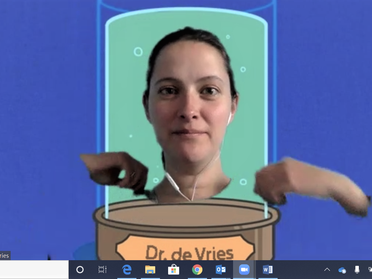 Penn State Behrend professor Charlotte de Vries uses an animation to make it look as though her head is floating.