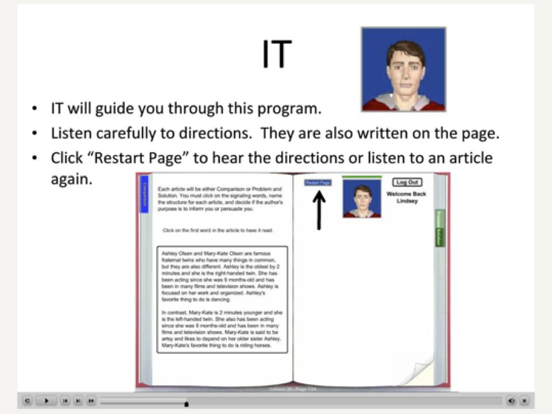 Screenshot of online digital tutor introducing the avatar