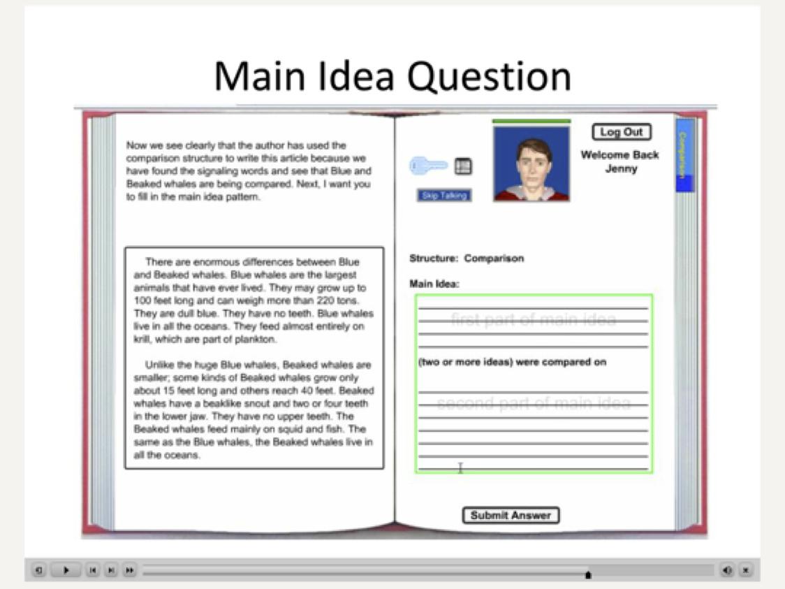 Screenshot of digital tutor asking for the main idea