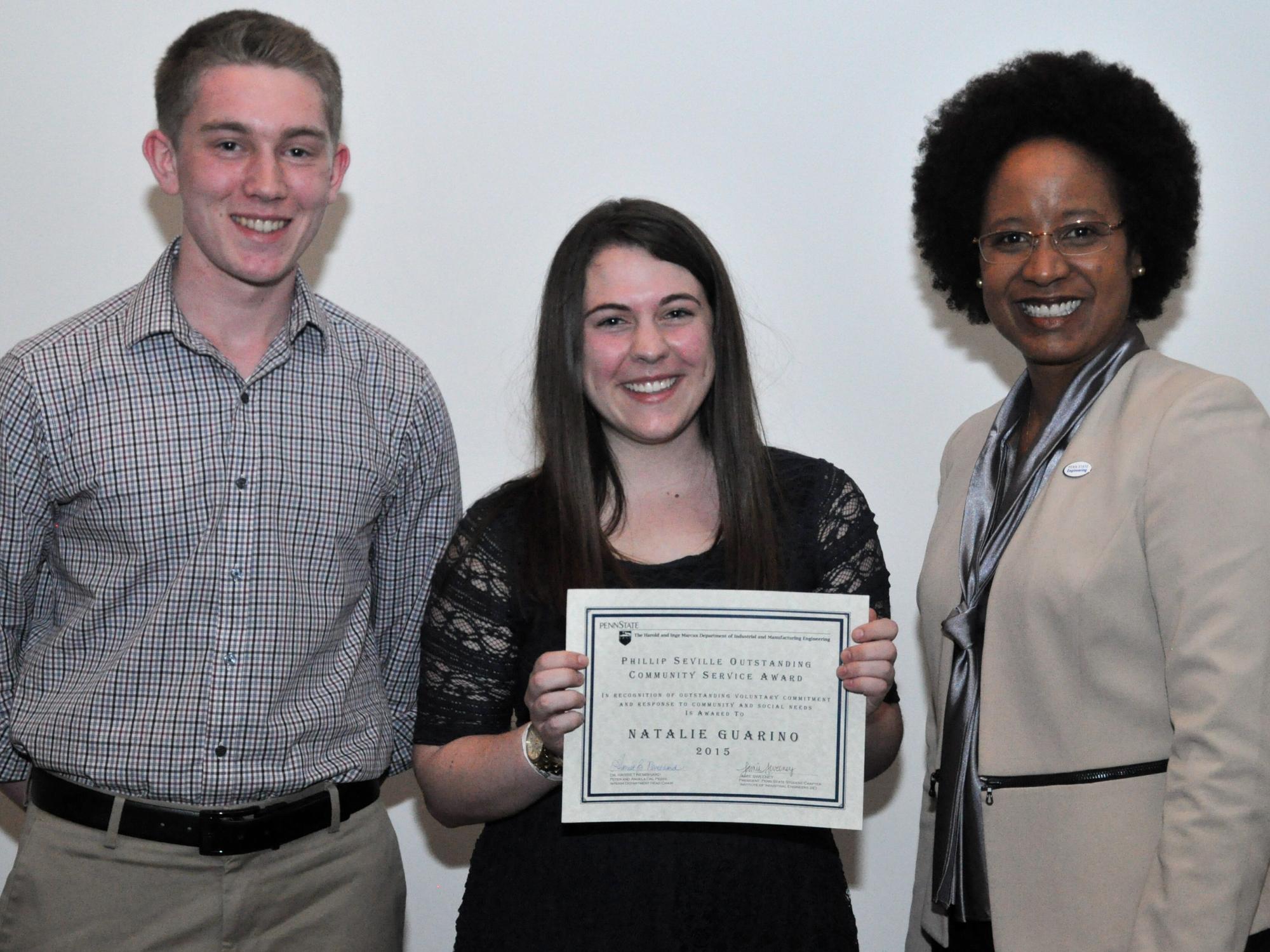 Natalie Guarino was presented with the Phillip Seville Outstanding Community Service Award