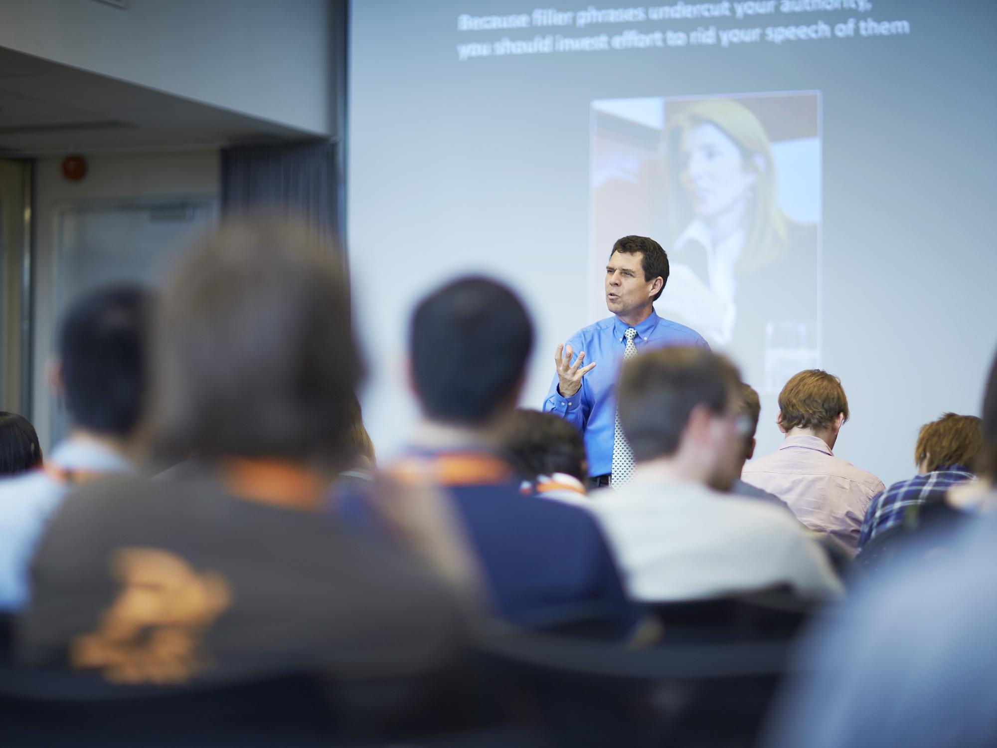Michael Alley shares his expertise with students in the Communicating Scientific Research class