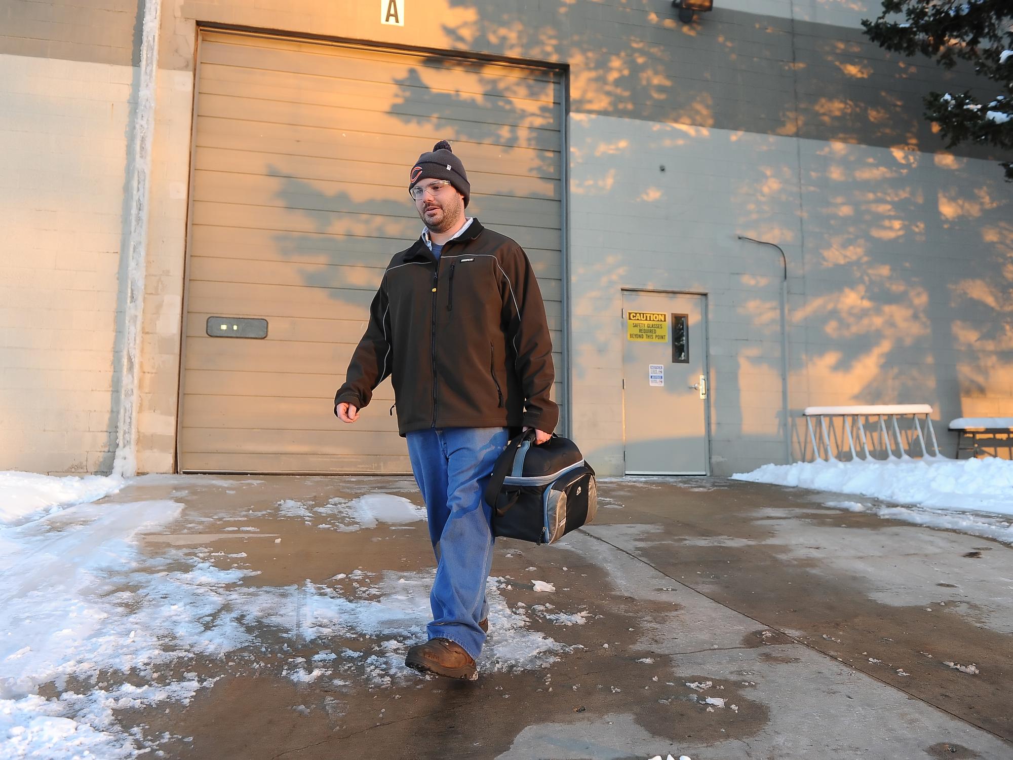 World Campus grad Steven Wagner outside the factory where he works