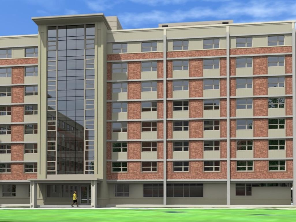 Architectural drawing of the exterior of Stuart Hall after planned renovations