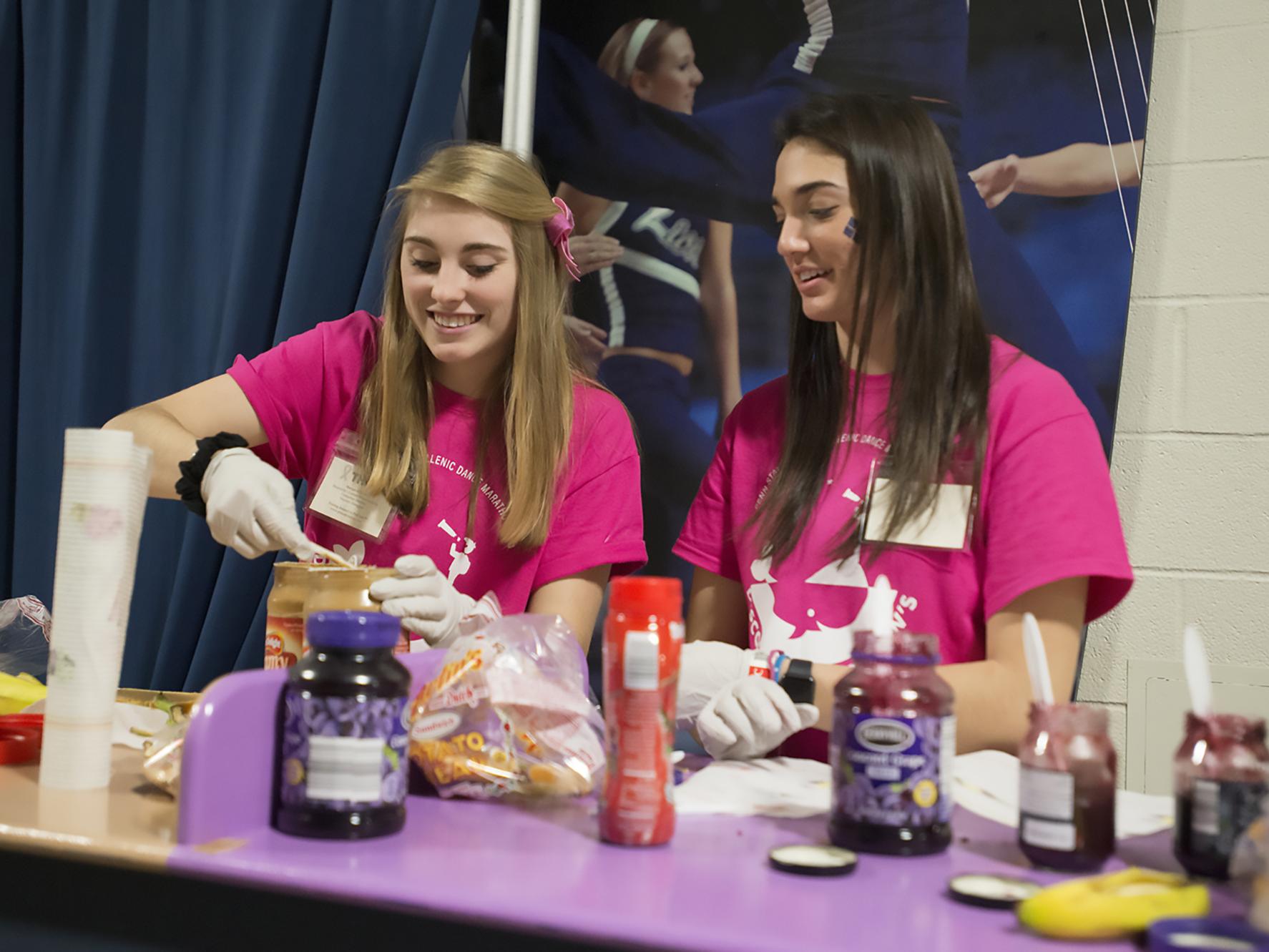 prepping food at THON