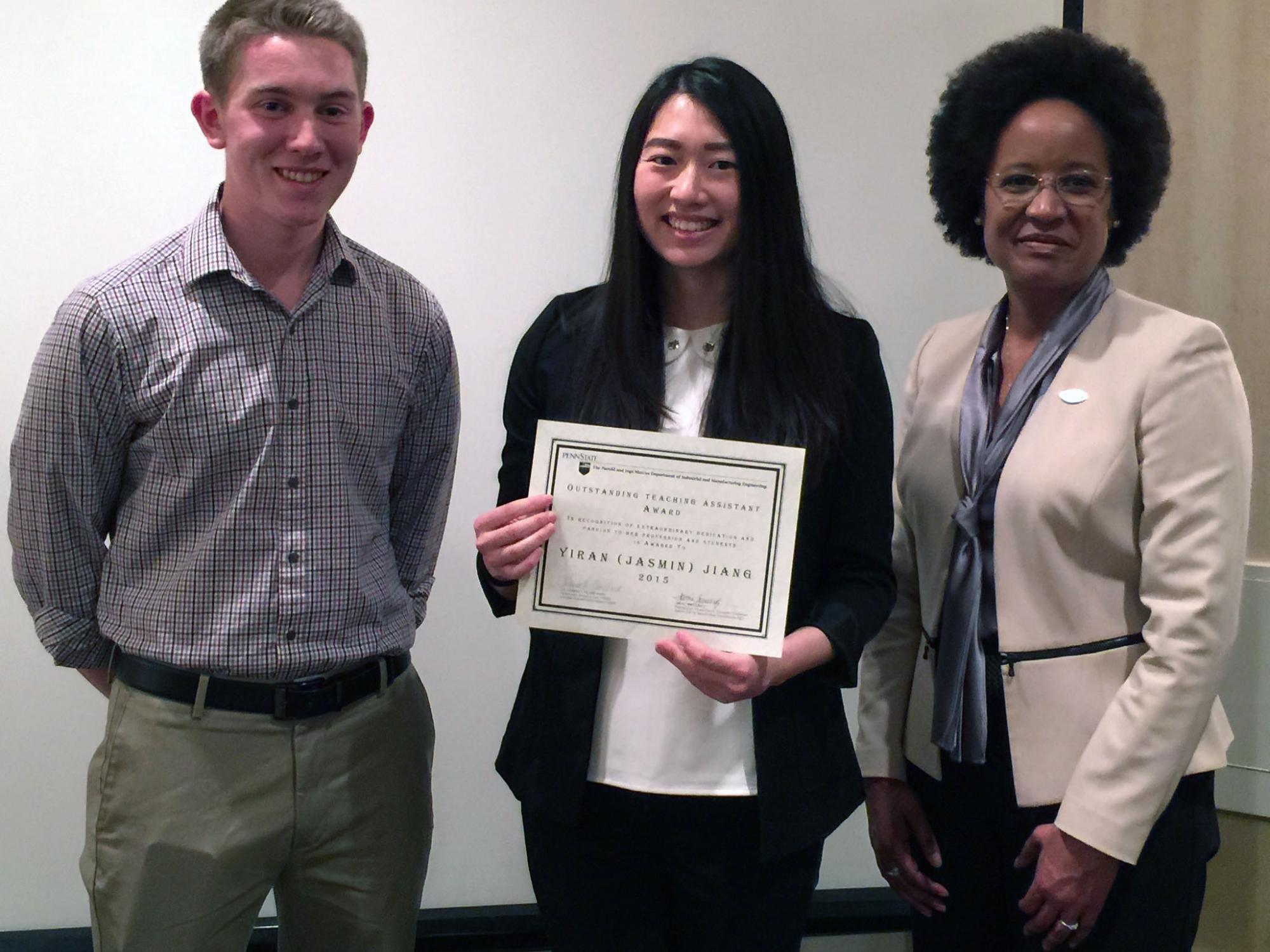 Jasmin Jiang is presented with the Outstanding Teaching Assistant Award 