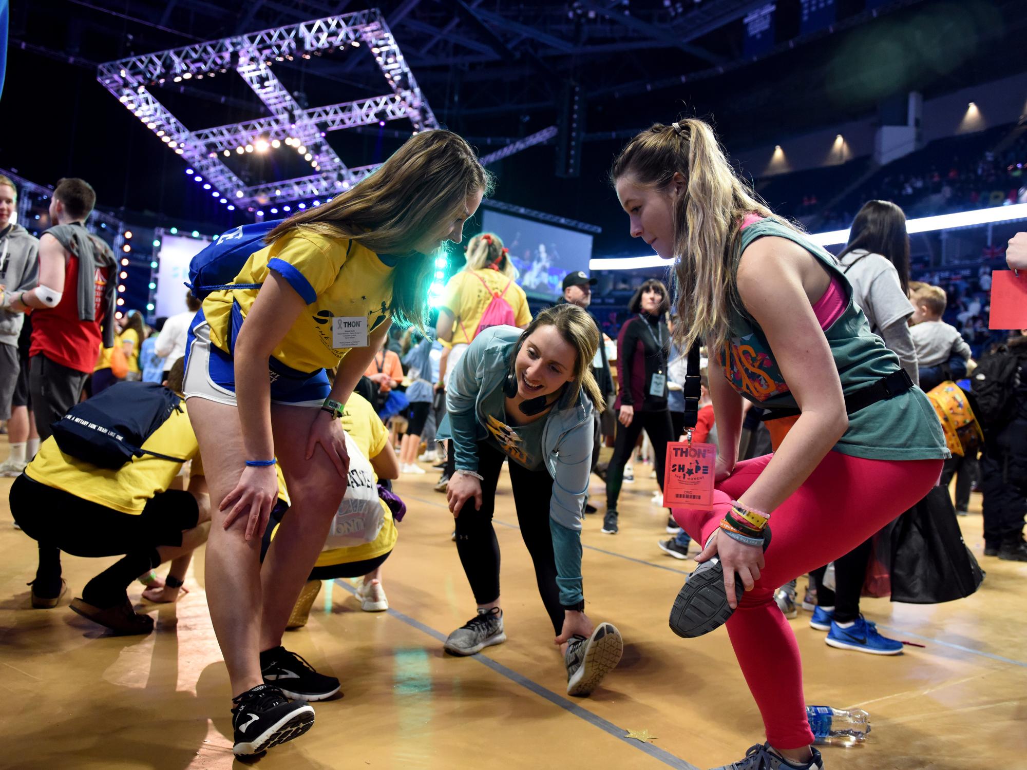 stretching at THON
