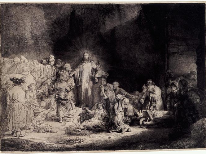 Rembrandt Harmensz. van Rijn, "Christ Healing the Sick (The Hundred Guilder Print)," c. 1649, etching, drypoint, and engraving. Bequest of Charles J. Rosenbloom, 74.7.169. Image courtesy of Carnegie Museum of Art, Pittsburgh.
