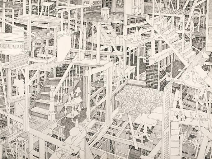 Stuart Frost, "Interior," 1971, pen and ink, 72.21.