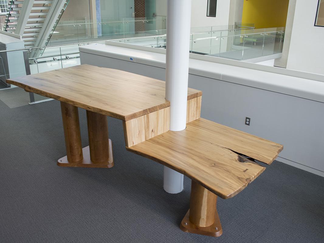 Elm wood table inside HHD building