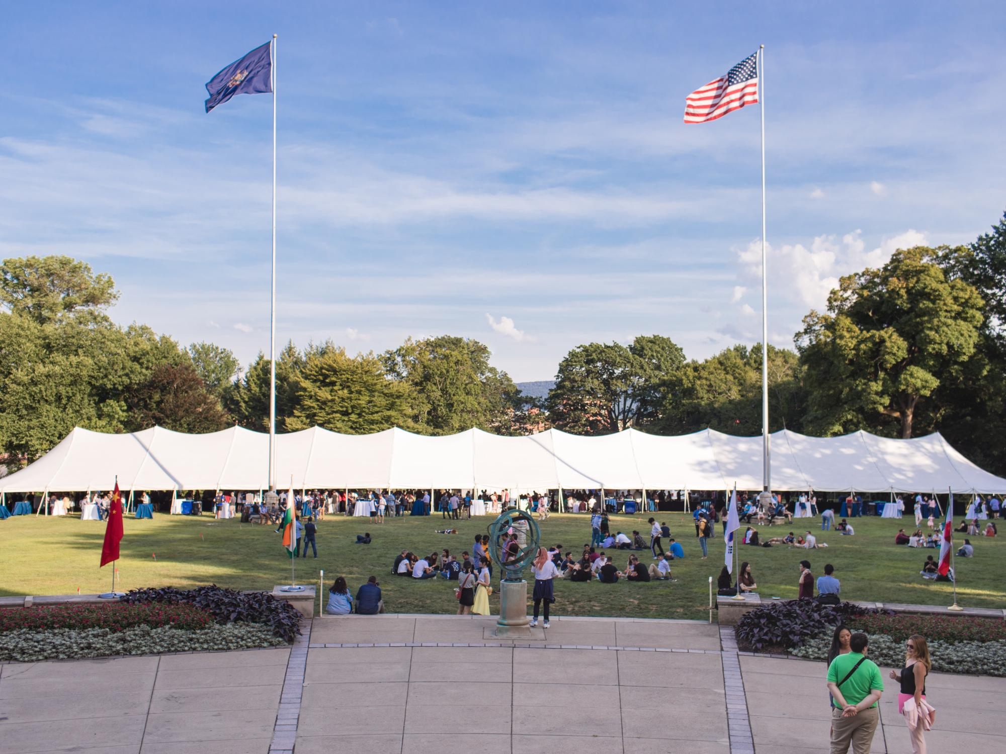 A large tent on Old Main Lawn