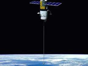 Tether satellite in space