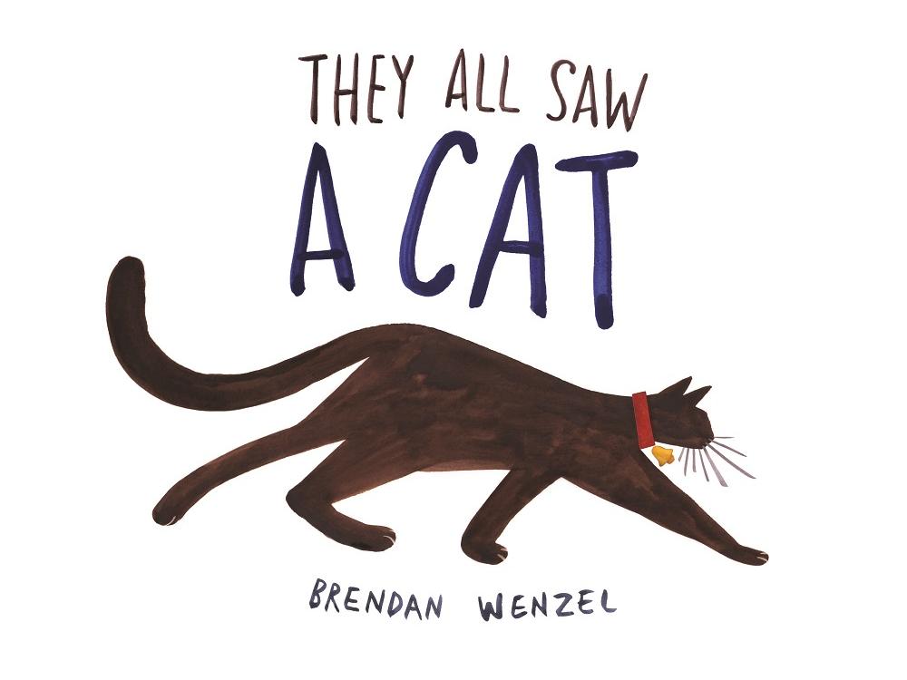 book cover featuring of a brown cat wearing a bell on a red collar walking