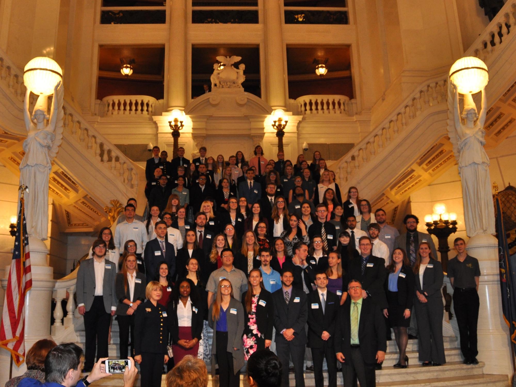 Undergraduate Research at the Capitol, students on steps