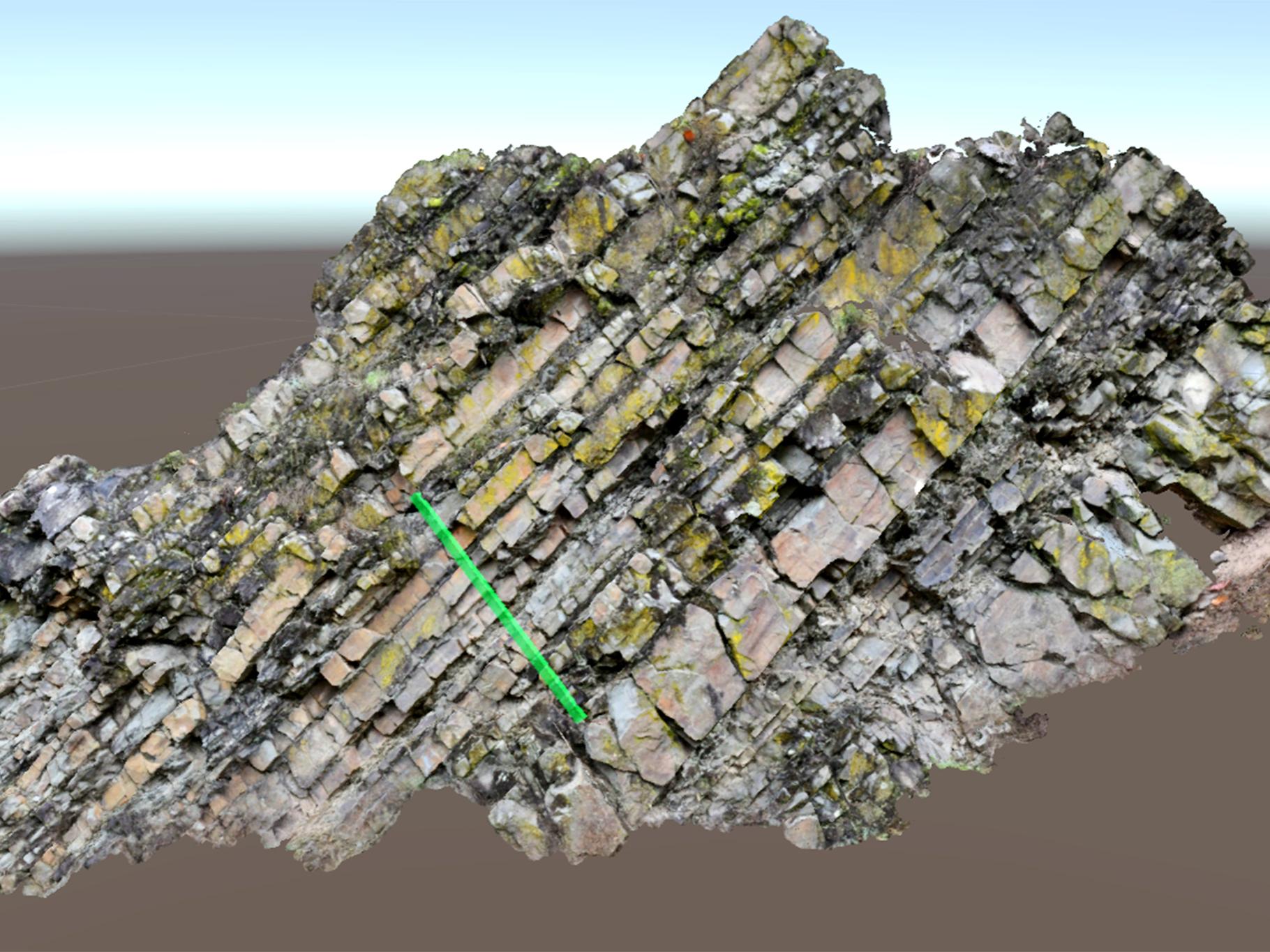 A photorealistic model allows students to peer inside a partial outcrop created by structure-from-motion mapping. 
