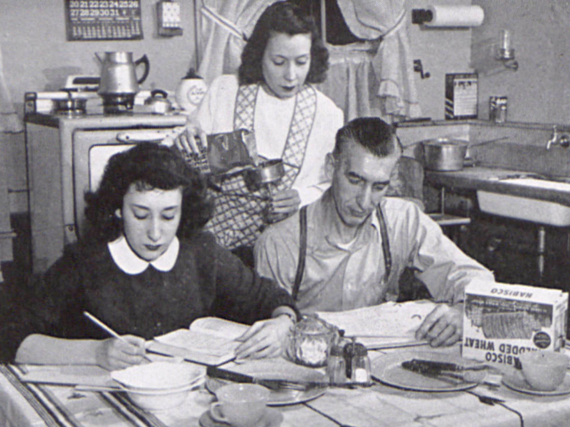 Windcrest kitchen, circa 1946-7 at Penn State