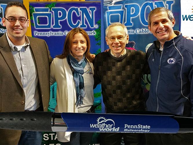 Ben Reppert, Marisa Ferger, Fred Gadomski, and Jon Nese, of the “Weather World” team, are seen at the Pennsylvania Farm Show in 2017.