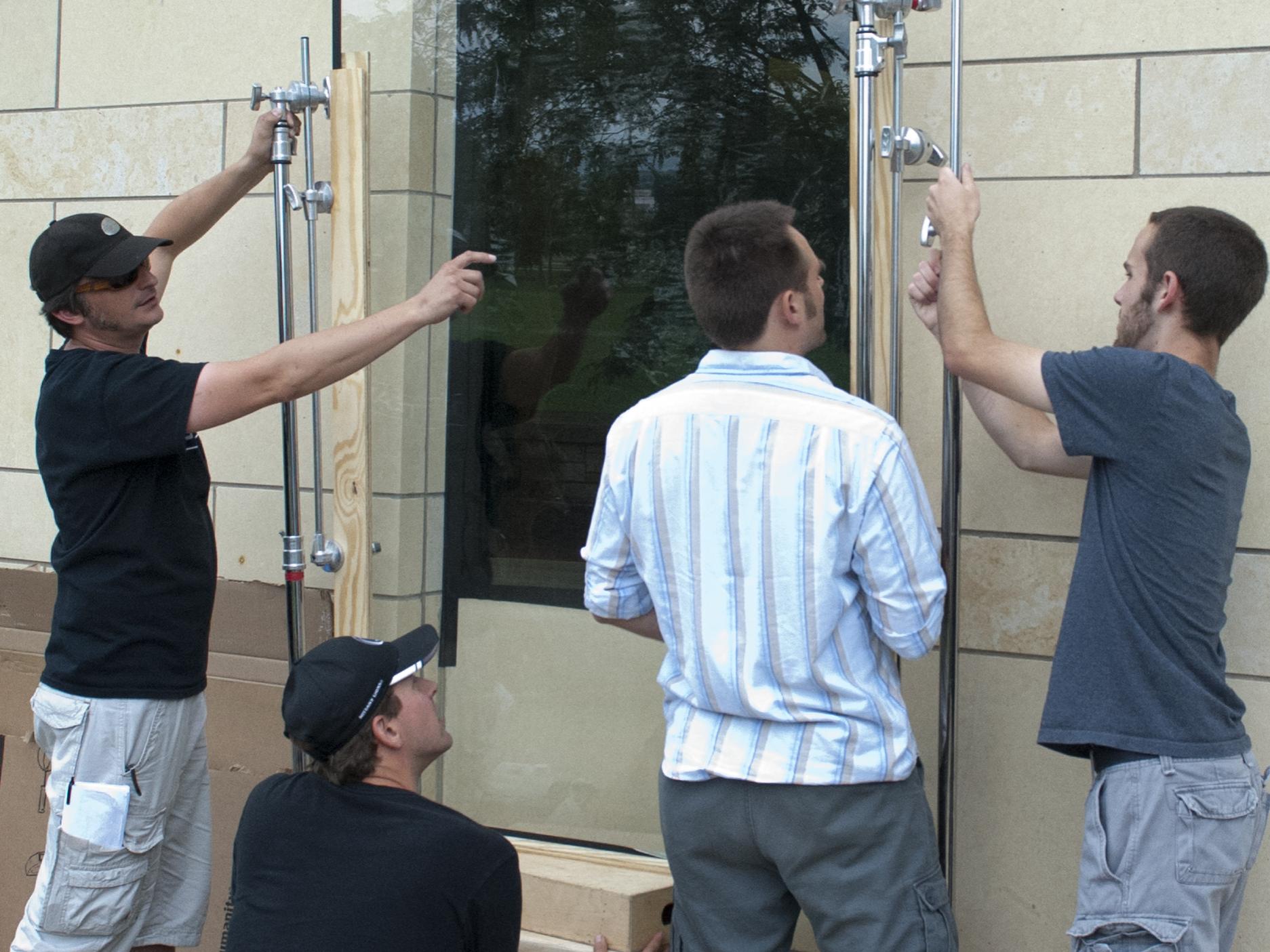 production team on set of active shooter film