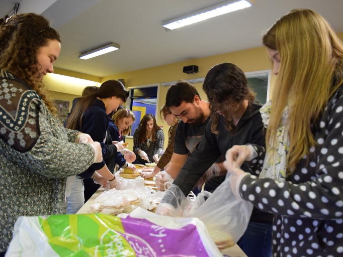 students making sandwiches