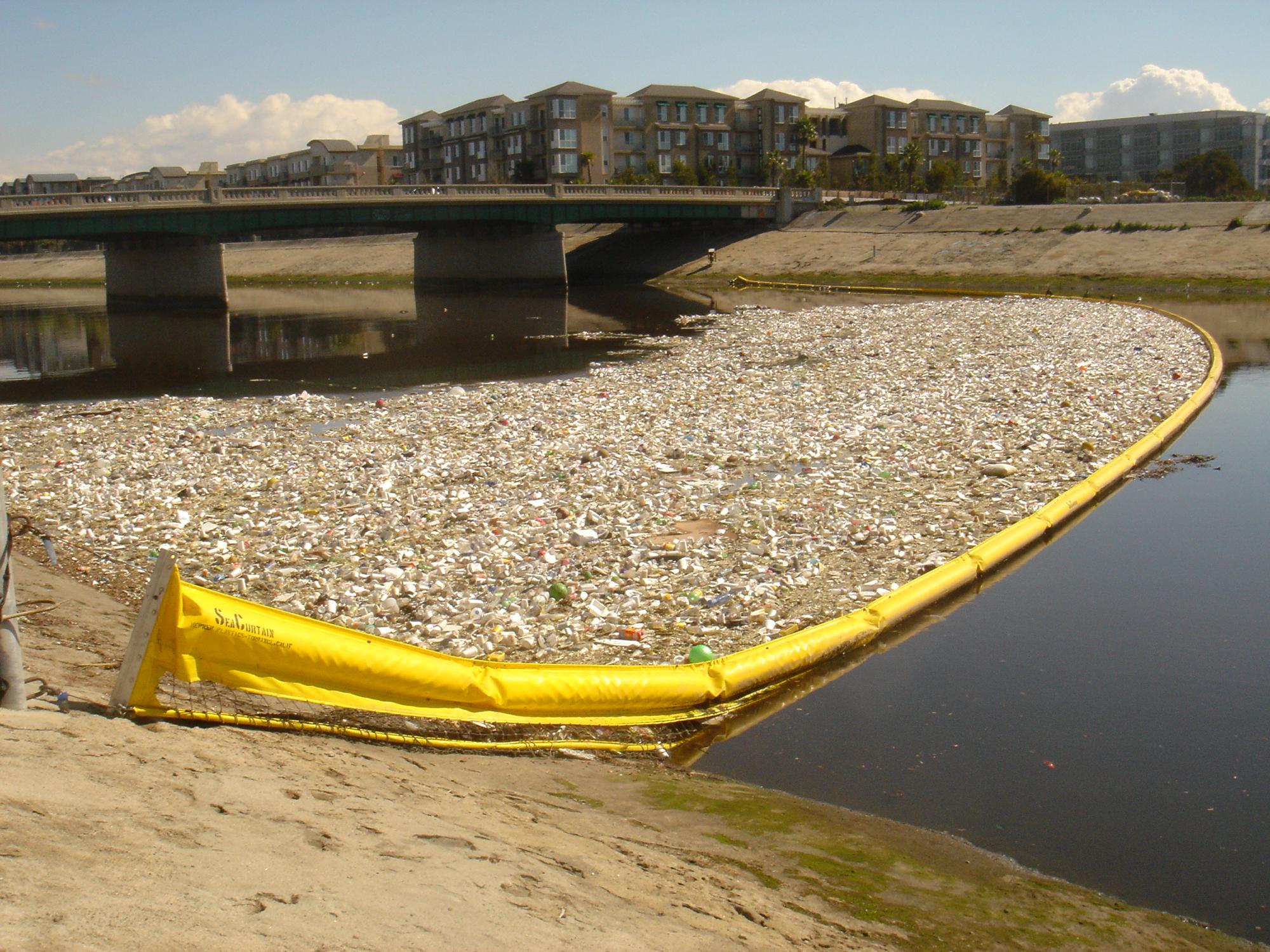 Debris collection in Ballona Creek, a waterway outside of Los Angeles, California
