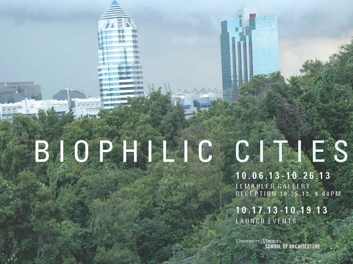 Bibliophilic Cities postcard showing a city behind dense forestation