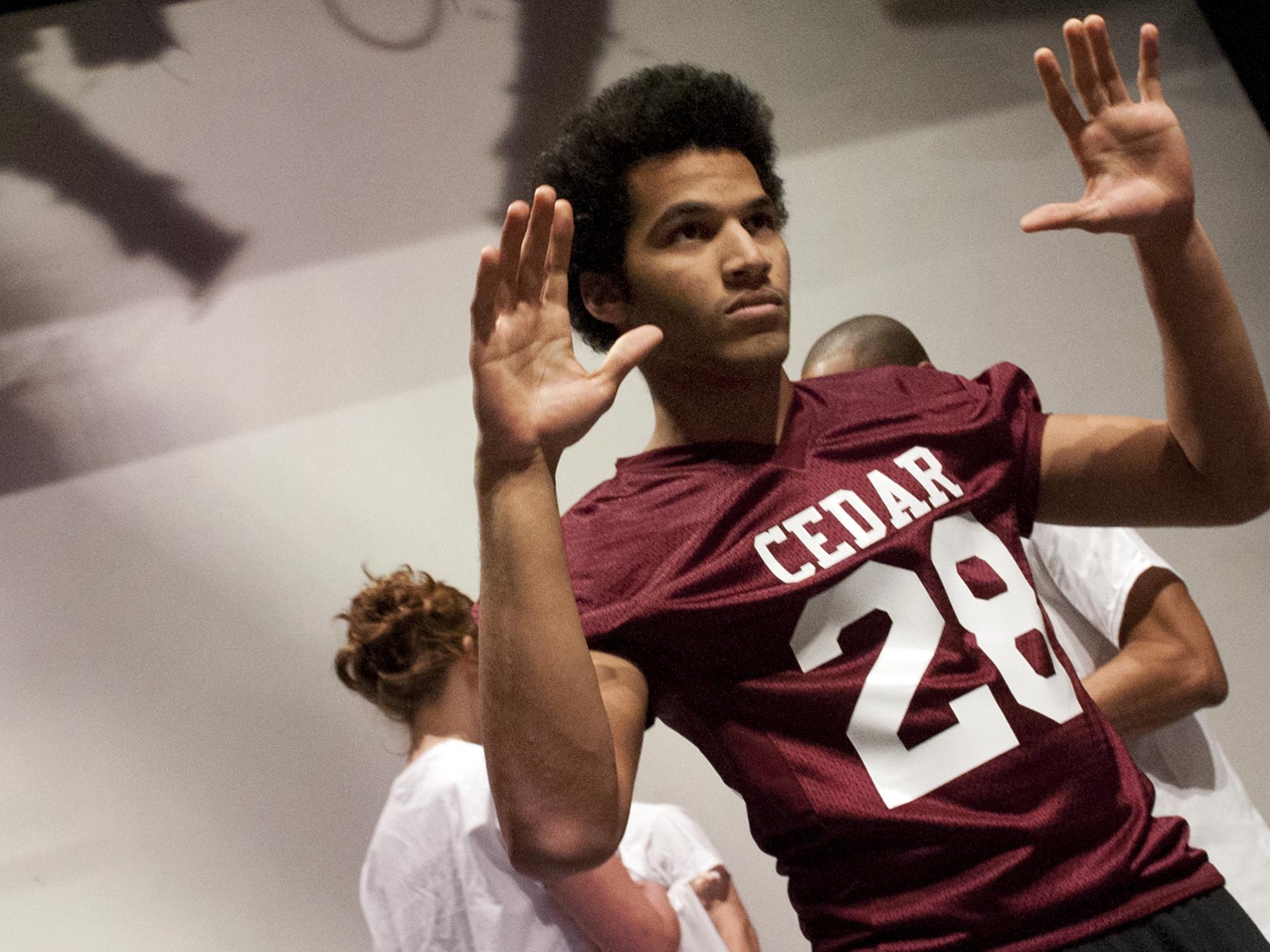 Christian Thompson, an actor, rehearsing the play Blood at the Root.