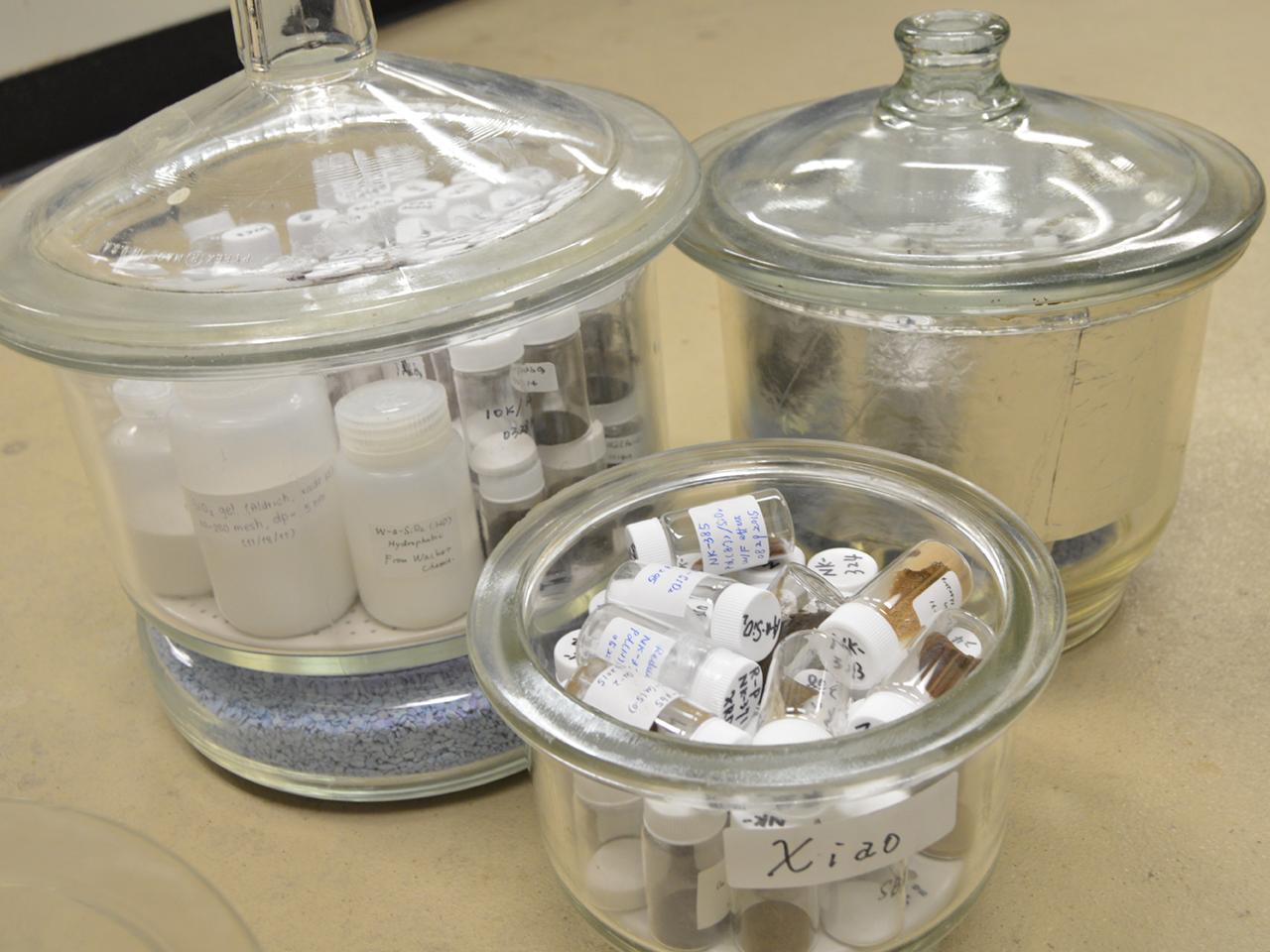 glass jars with catalyst samples