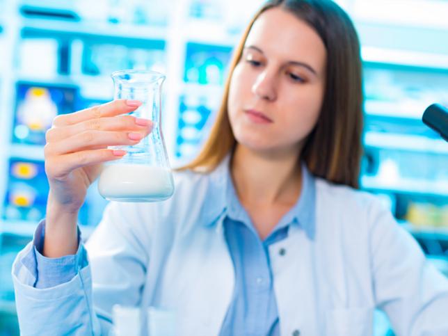lab-grown milk in beaker