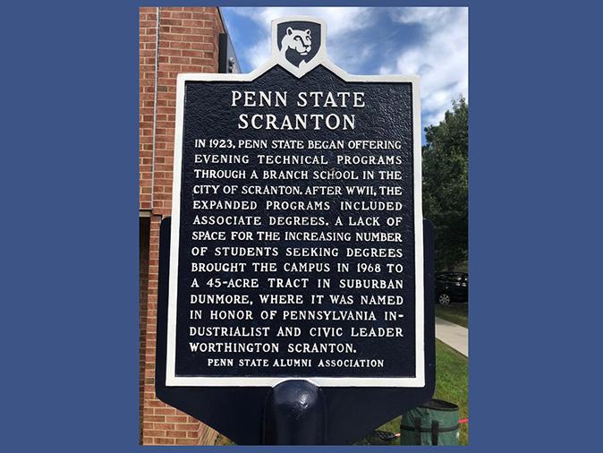close up of Penn State Scranton historical marker