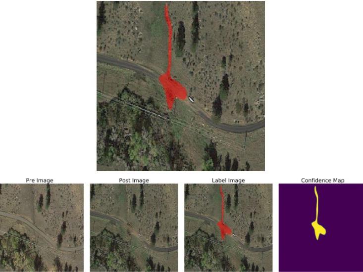 satellite imagery of a landslide identified by the artificial intelligence
