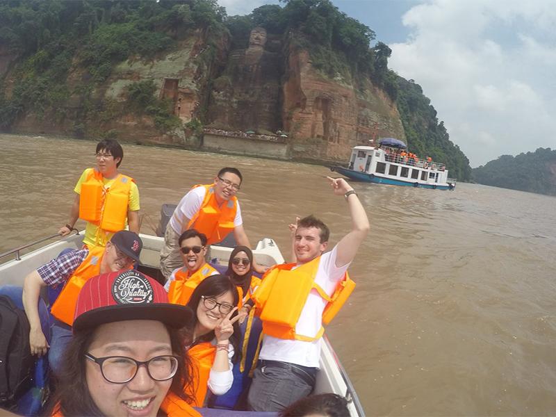 Student visit the Great Buddha of Leshan in China
